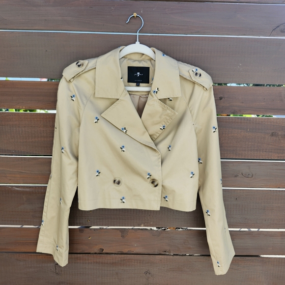 7 For All Mankind Jackets & Blazers - 7 For All Mankind Cropped Trench Coat Classic Design Epualettes Embroidered Sz S